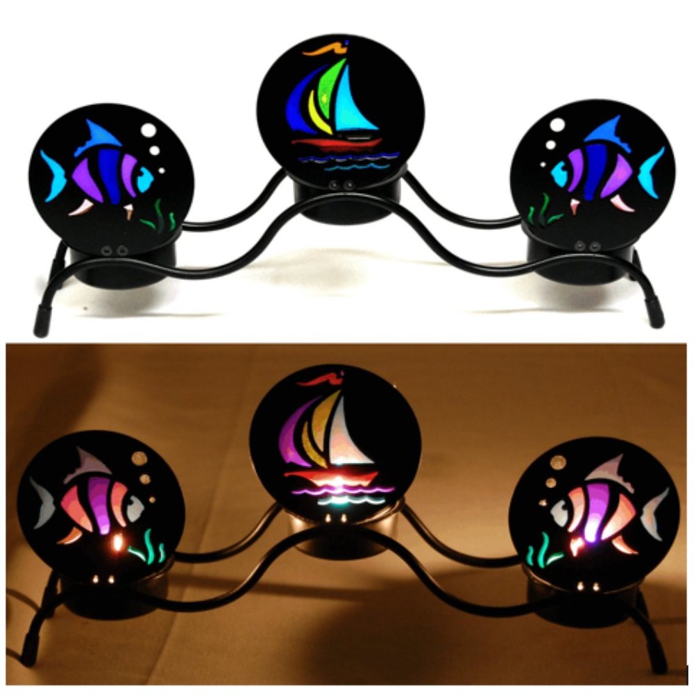 3 Piece Black Fish & Sailboat - Tealight Candle Holders